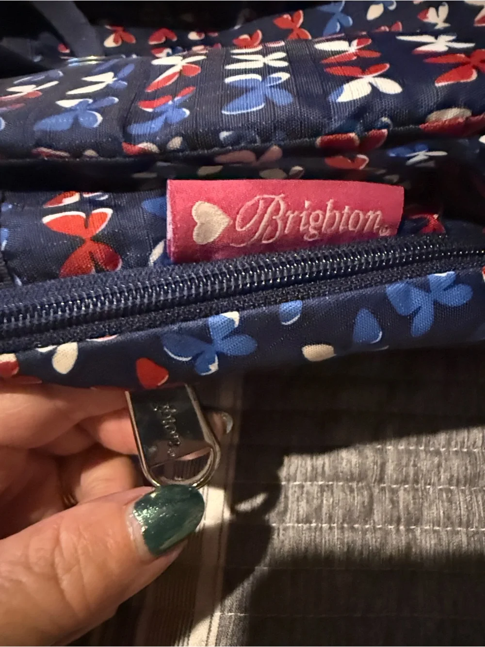 Brighton Navy Backpack with Red, Blue & White Butterfly Motif